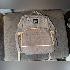 Gray Canvas diaper bag with Cream Trim